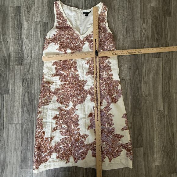 J.CREW Ivory Linen Cotton Sequin Embellished Sleeveless Shift Dress Size 4 - Picture 4 of 6